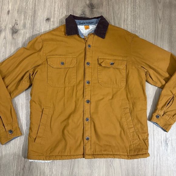 Tailor Vtg Mens M Canvas Shirt Chore Jacket Sherpa Lining Brown Outdoor Corduroy - Picture 1 of 14